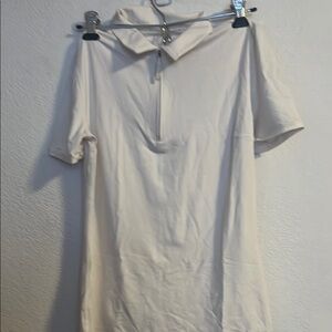 Cream Short Sleeve Zip-Up Dress